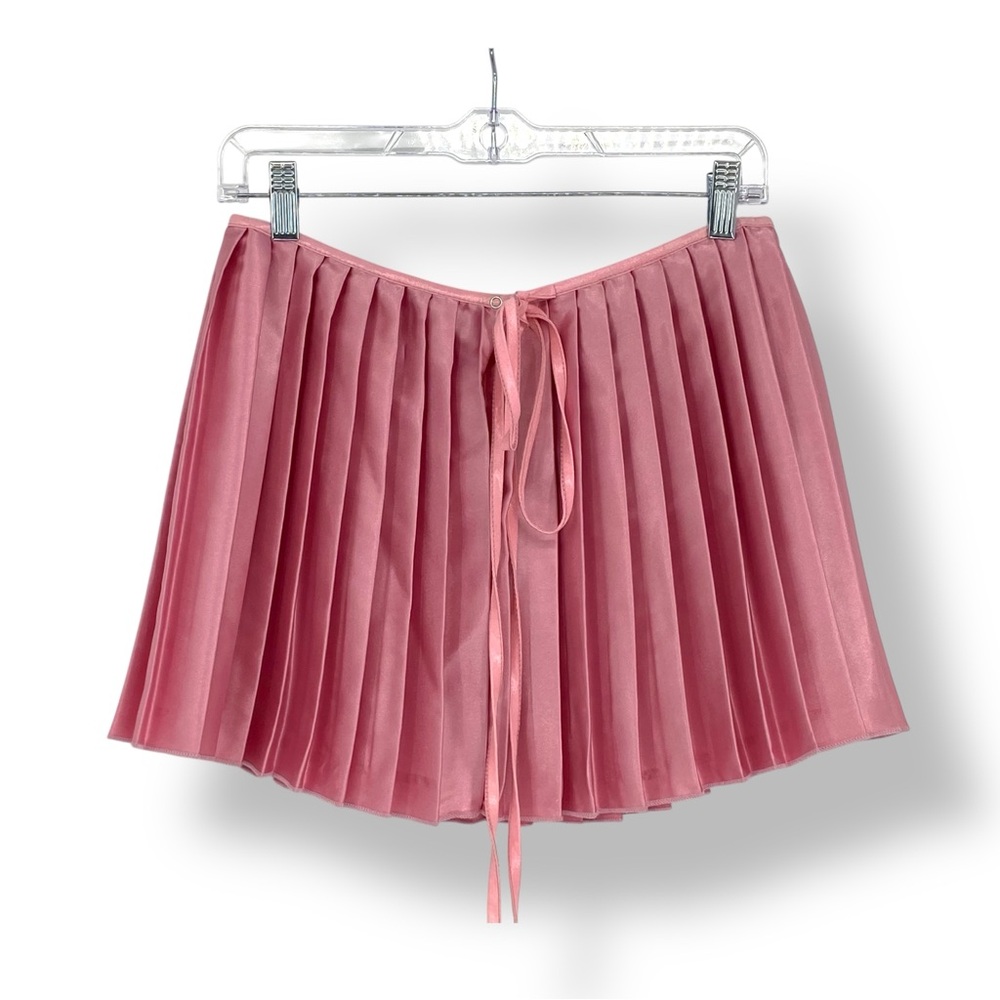 NOA Pink Pleated Satin Skirt with Ribbon Tie Women's Size Medium